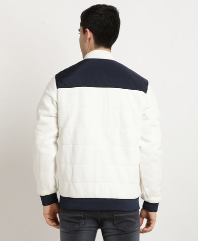Knitted White-Navy Plain Regular Fit Full Sleeve Casual Reversible Wind Cheater