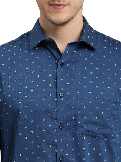 100% Cotton Blue Dobby Slim Fit Full Sleeve Formal Shirt