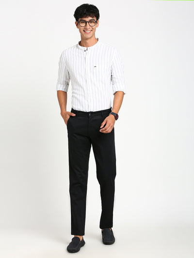 Cotton Linen White Striped Slim Fit Full Sleeve Casual Shirt