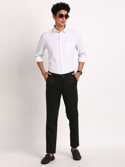 Cotton Stretch Black Dobby Ultra Slim Fit Flat Front Casual Trouser