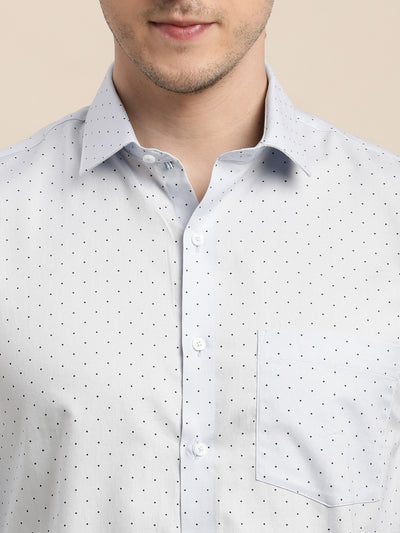 100% Cotton White Printed Slim Fit Full Sleeve Formal Shirt