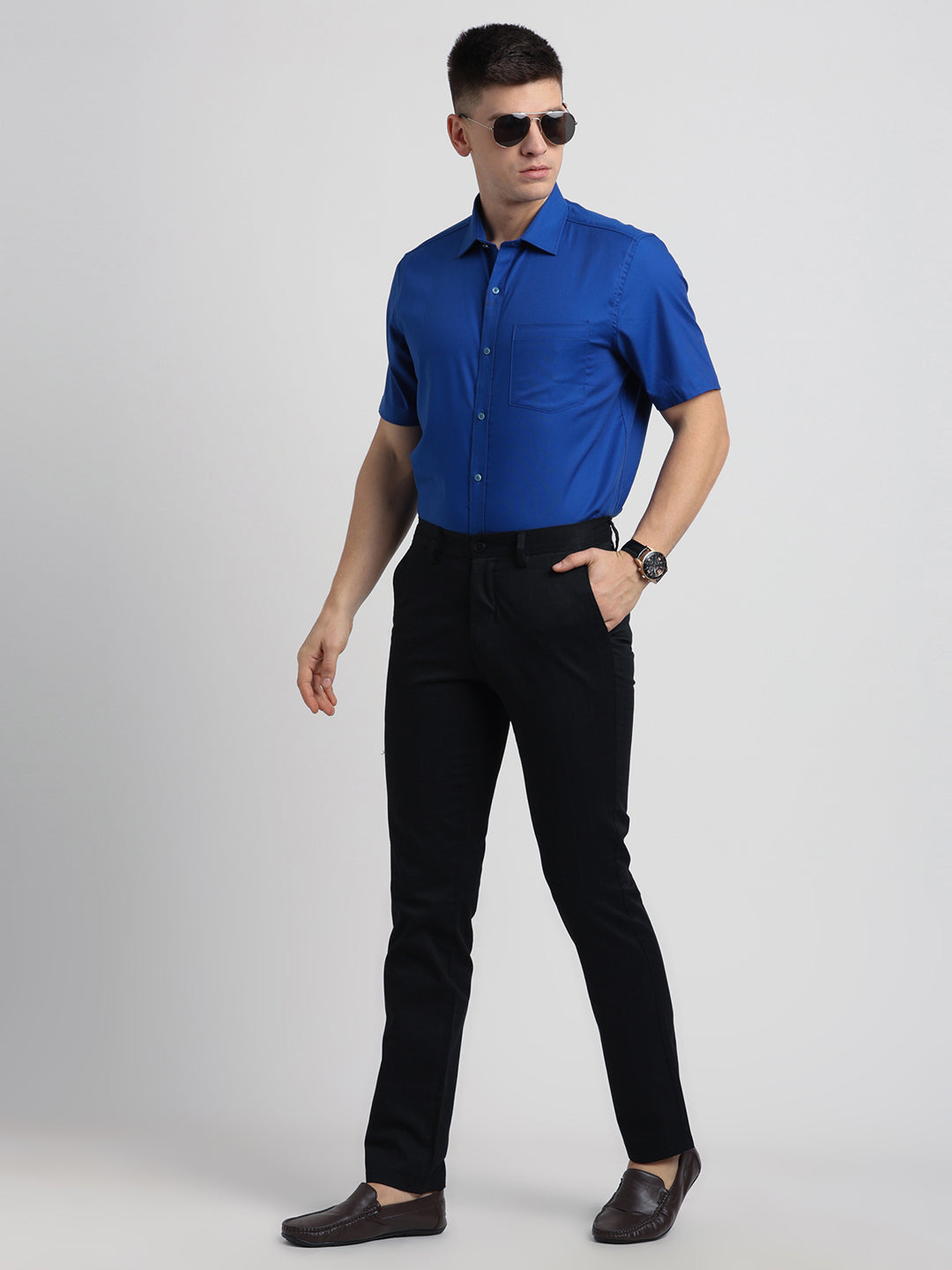 100% Cotton Blue Dobby Regular Fit half Sleeve Formal Shirt