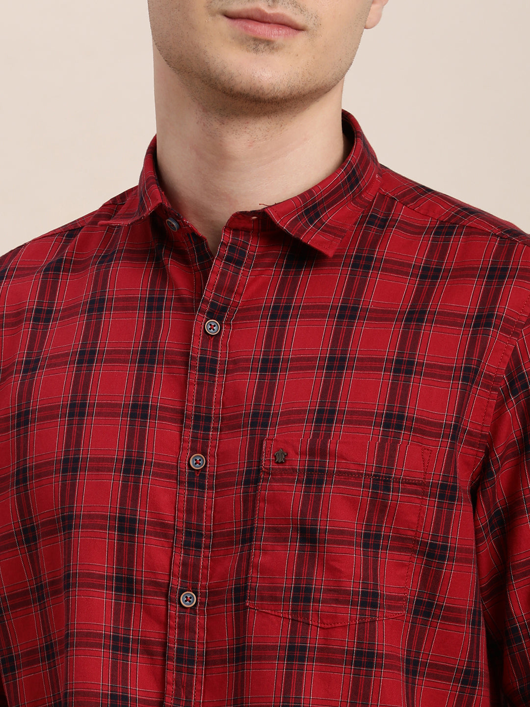 100% Cotton Red Checkered Slim Fit Full Sleeve Casual Shirt