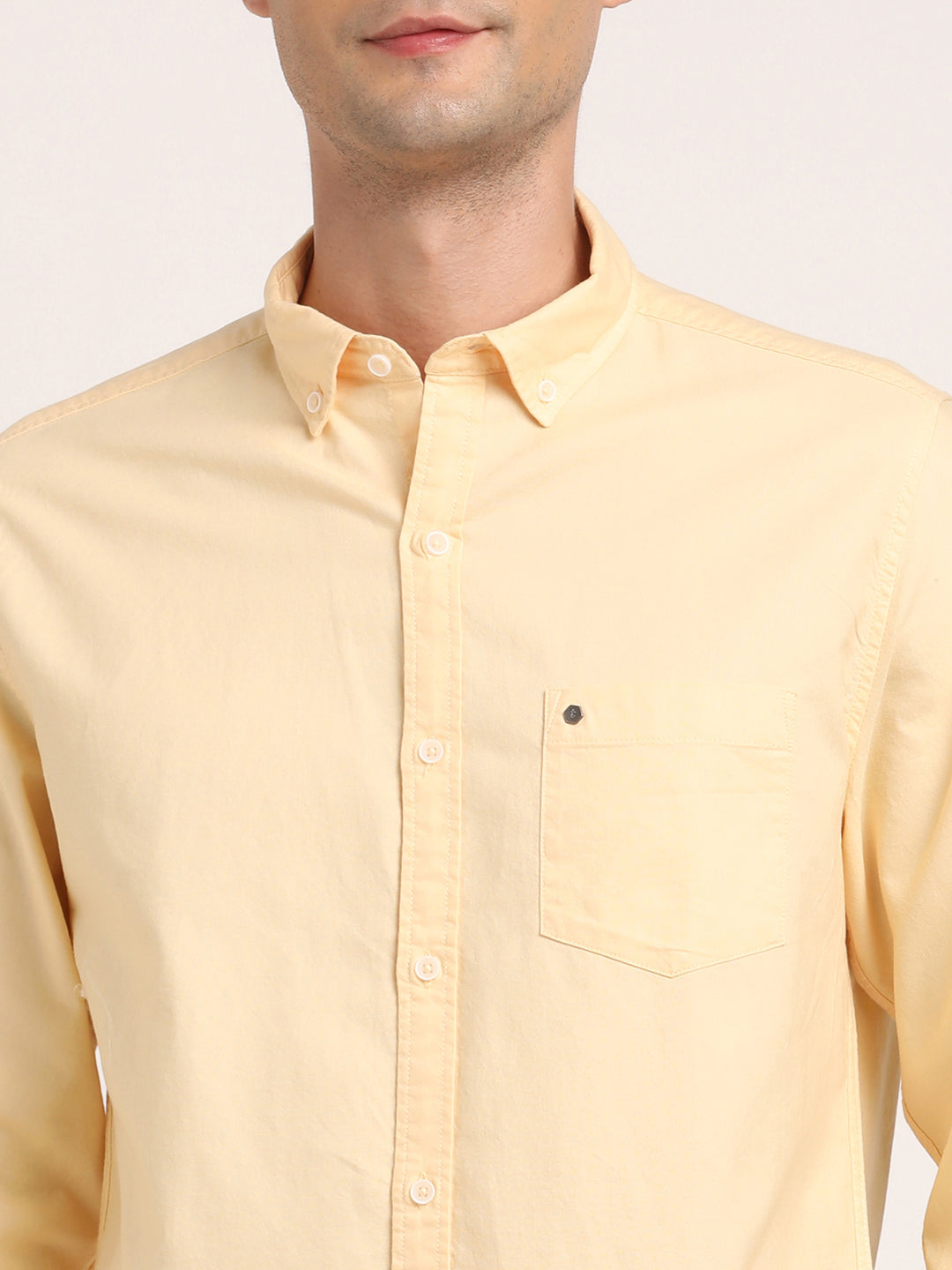 100% Cotton Yellow Plain Slim Fit Full Sleeve Casual Shirt