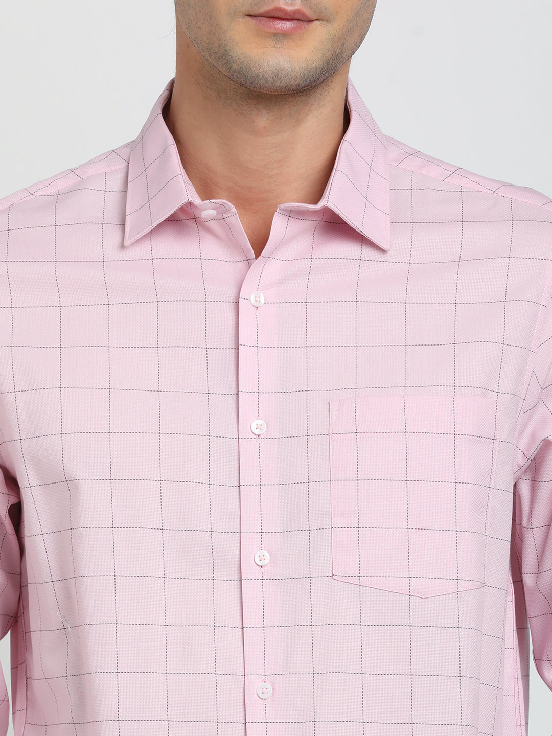 100% Cotton Pink Checkered Slim Fit Full Sleeve Formal Shirt