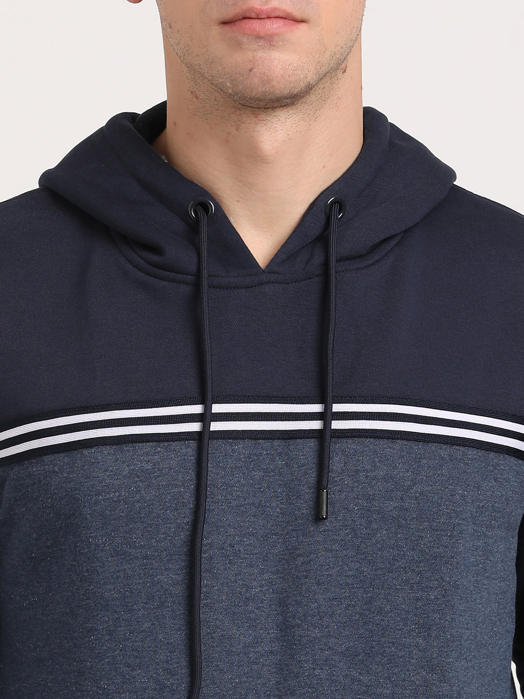 Cotton Stretch Navy Plain Regular Fit Full Sleeve Casual Hoodie Sweatshirt