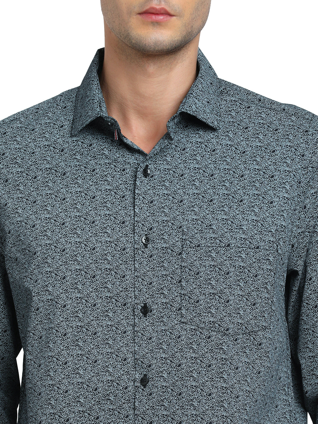 100% Cotton Grey Printed Slim Fit Full Sleeve Formal Shirt