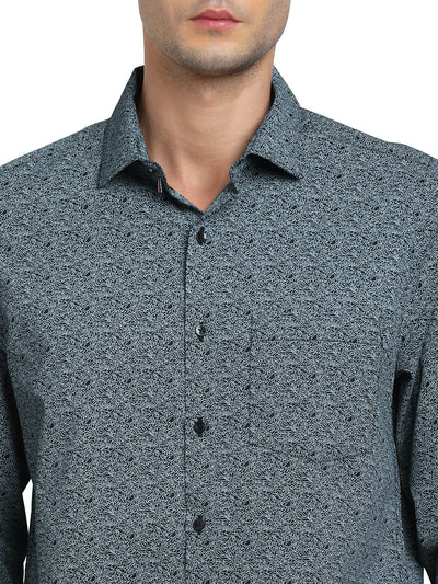 100% Cotton Grey Printed Slim Fit Full Sleeve Formal Shirt