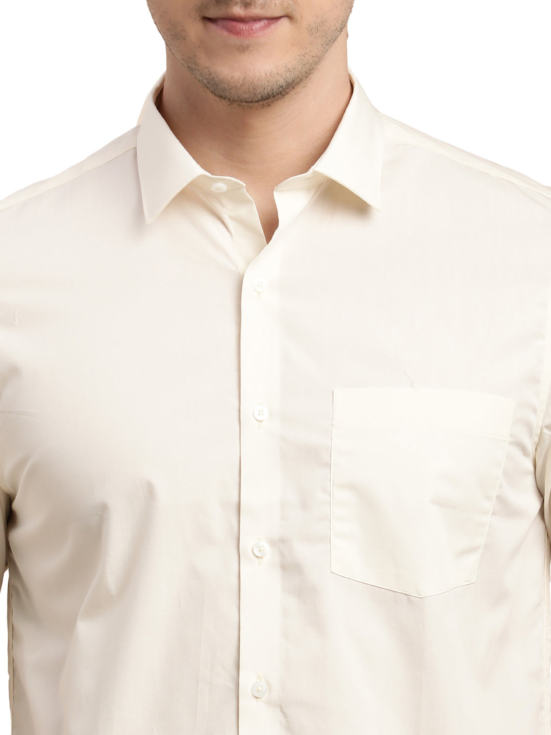 100% Cotton Cream Plain Slim Fit Half Sleeve Formal Shirt