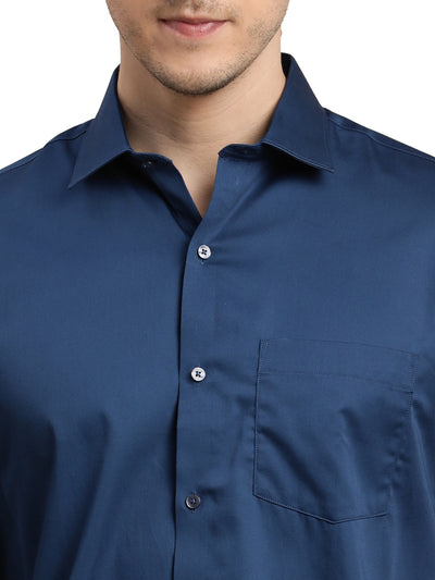 100% Cotton Navy Blue Plain Slim Fit Full Sleeve Formal Shirt