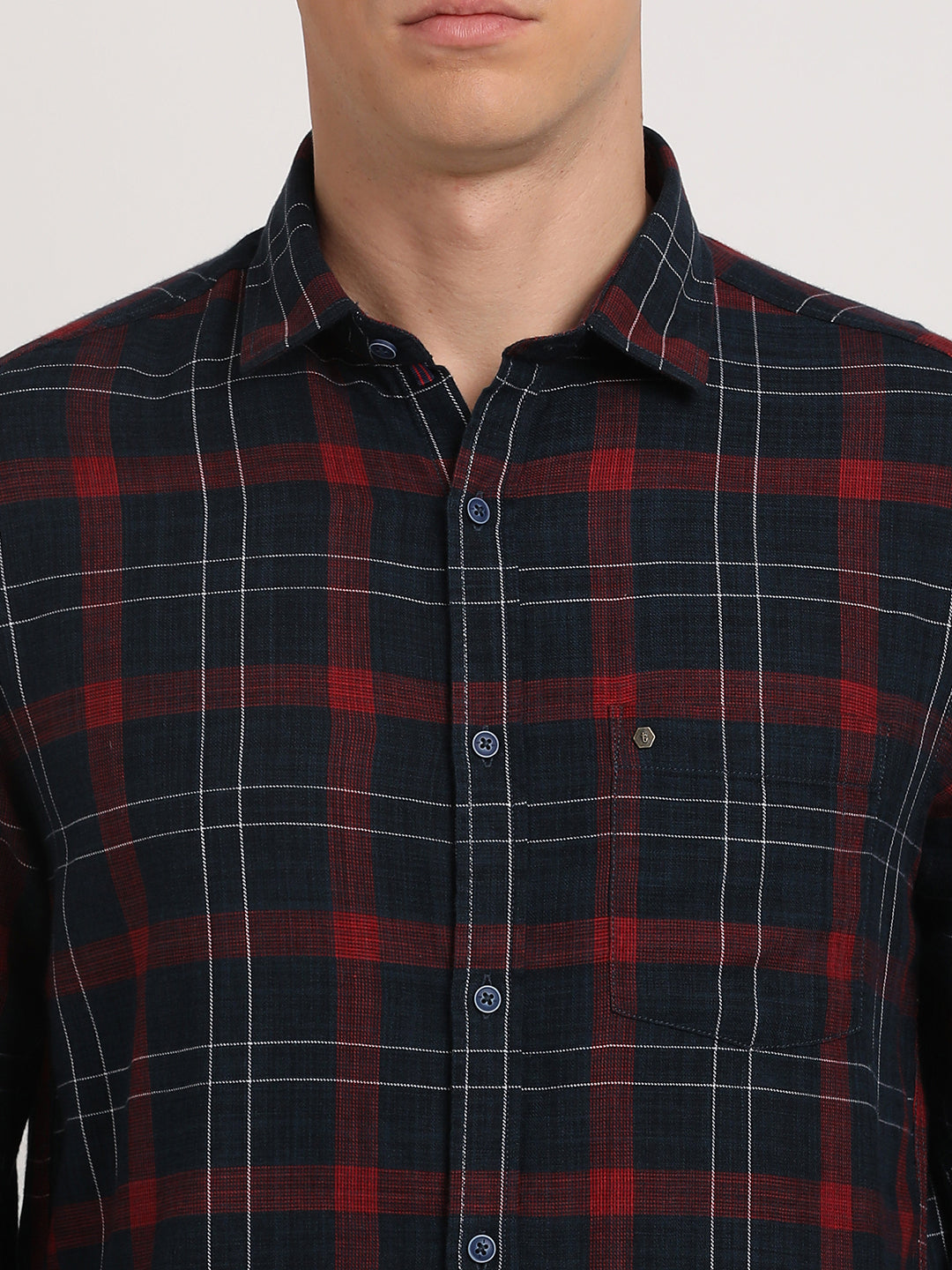 Cotton Lyocell Black Checkered Slim Fit Full Sleeve Casual Shirt