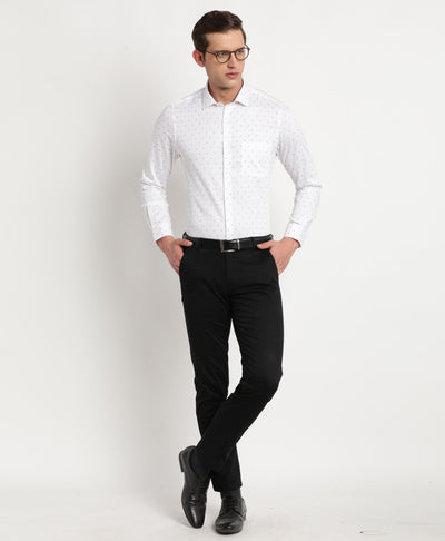 100% Cotton White Printed Slim Fit Full Sleeve Formal Shirt