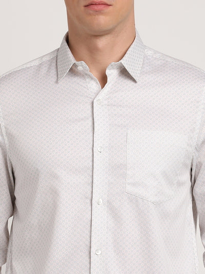 100% Cotton White Printed Slim Fit Full Sleeve Formal Shirt