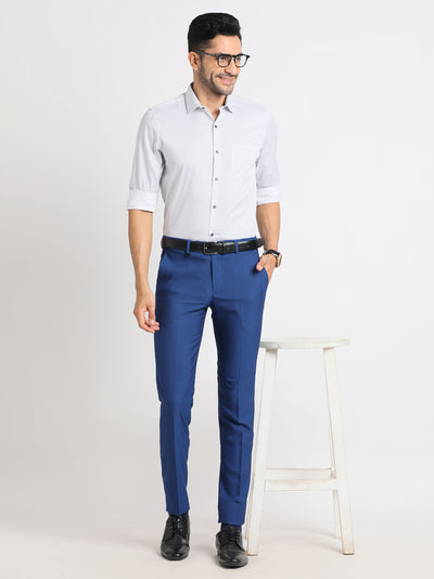 Poly Viscose Stretch Blue Dobby Ultra Slim Fit Flat Front Ceremonial Trouser