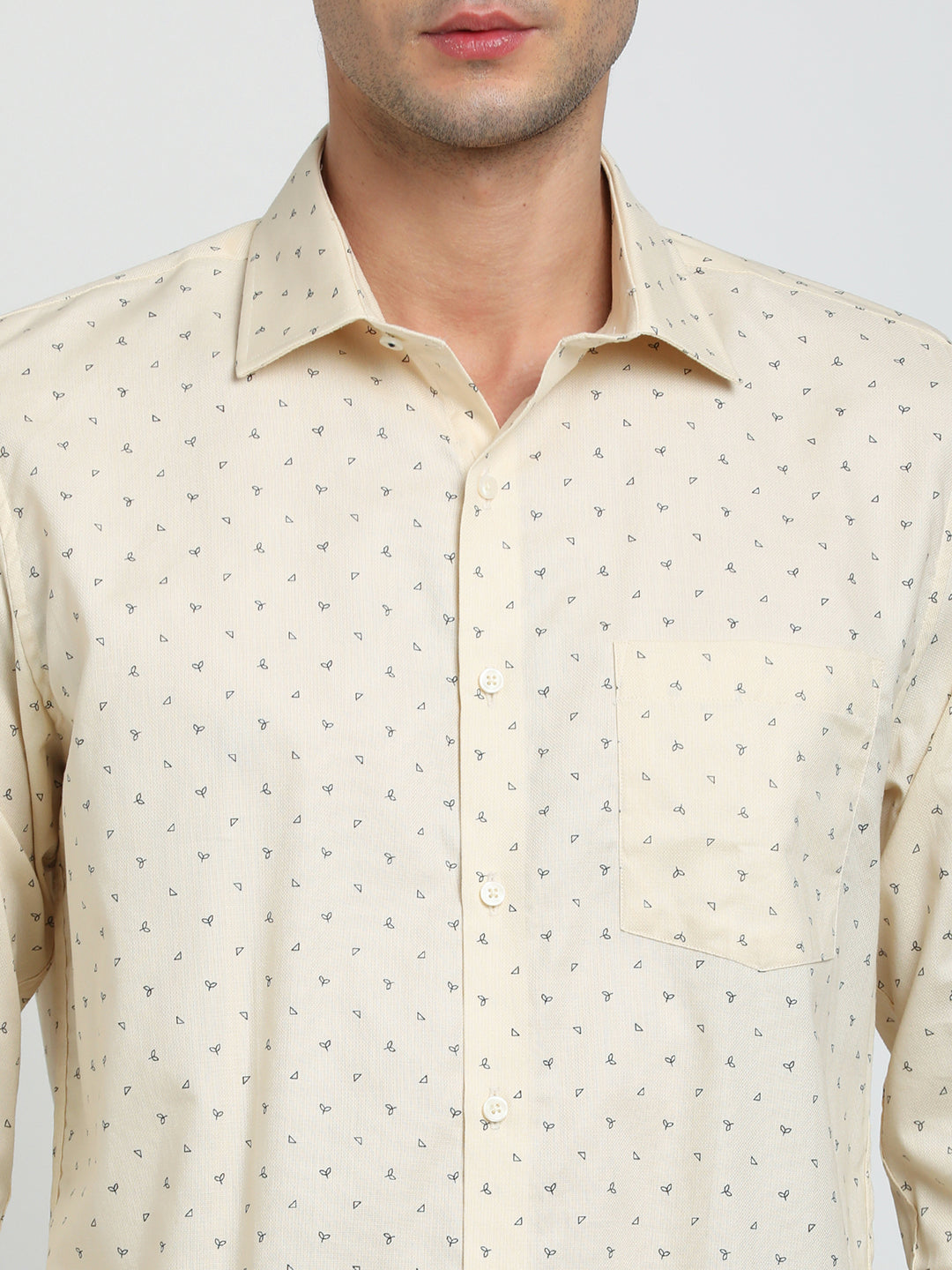 100% Cotton Beige Printed Slim Fit Full Sleeve Formal Shirt