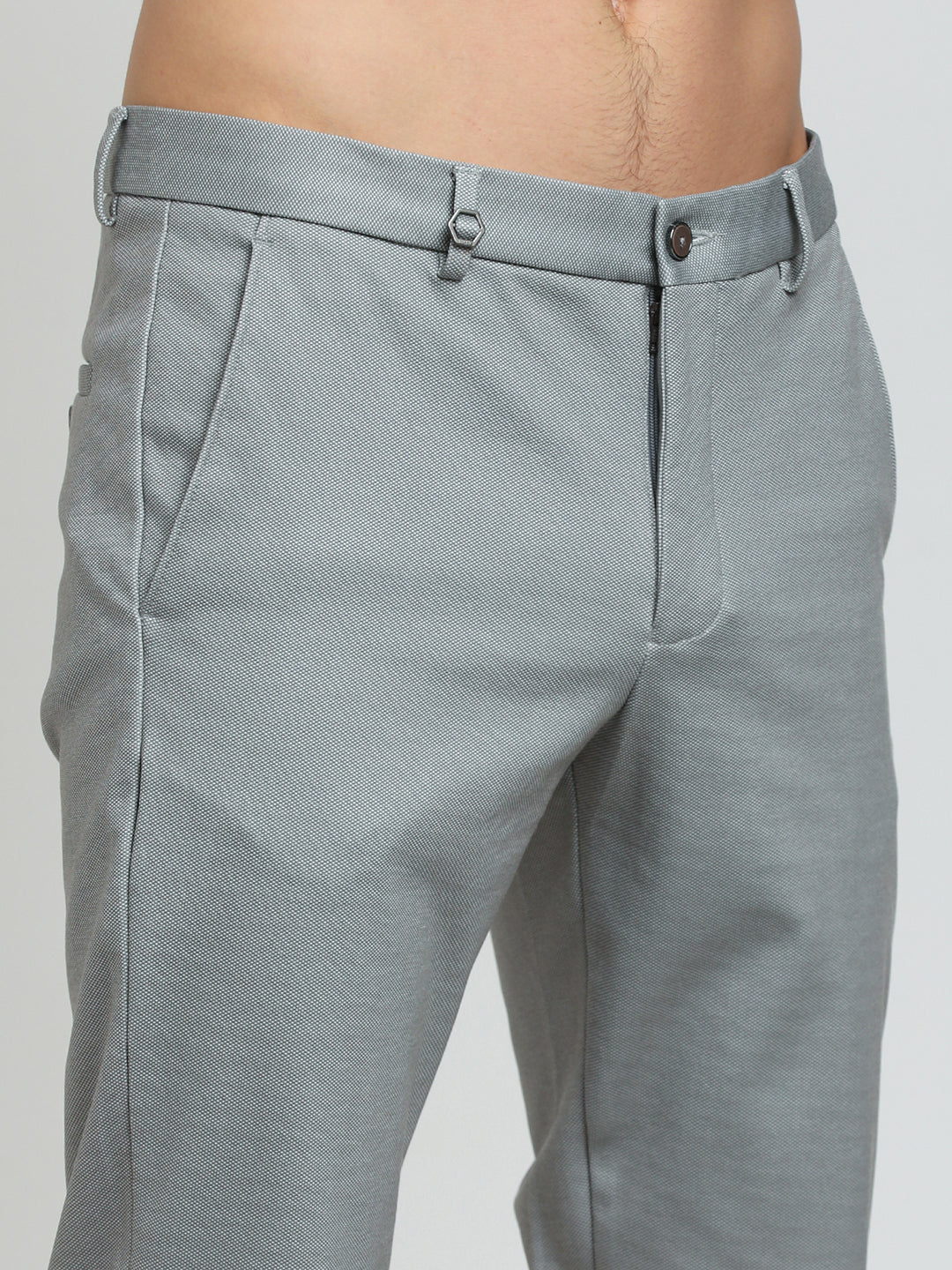 Cotton Grey Dobby Slim Fit Flat Front Ceremonial Trouser