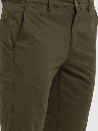 Cotton Stretch Olive Plain Ultra Slim Fit Flat Front Casual Trouser
