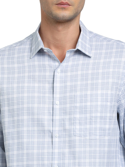 100% Cotton White Checkered Slim Fit Full Sleeve Formal Shirt