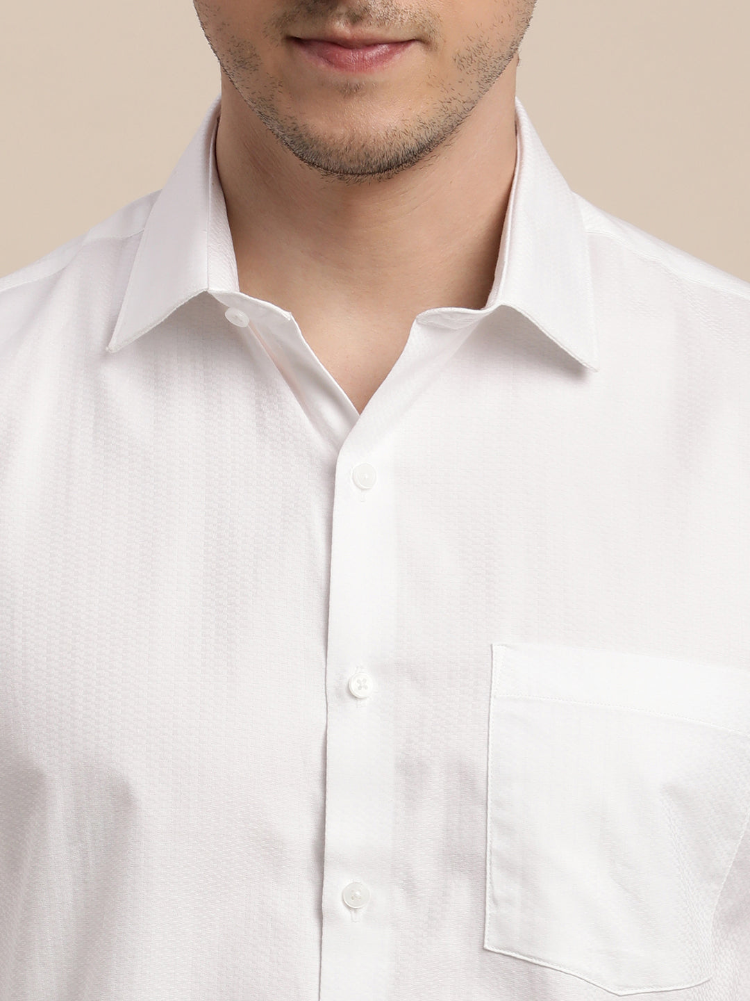 100% Cotton White Dobby Slim Fit Full Sleeve Formal Shirt