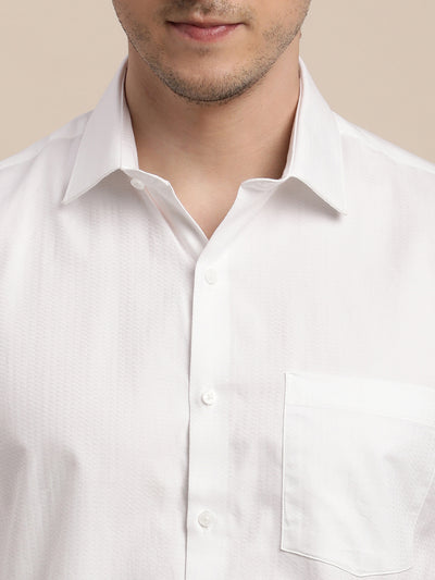 100% Cotton White Dobby Slim Fit Full Sleeve Formal Shirt