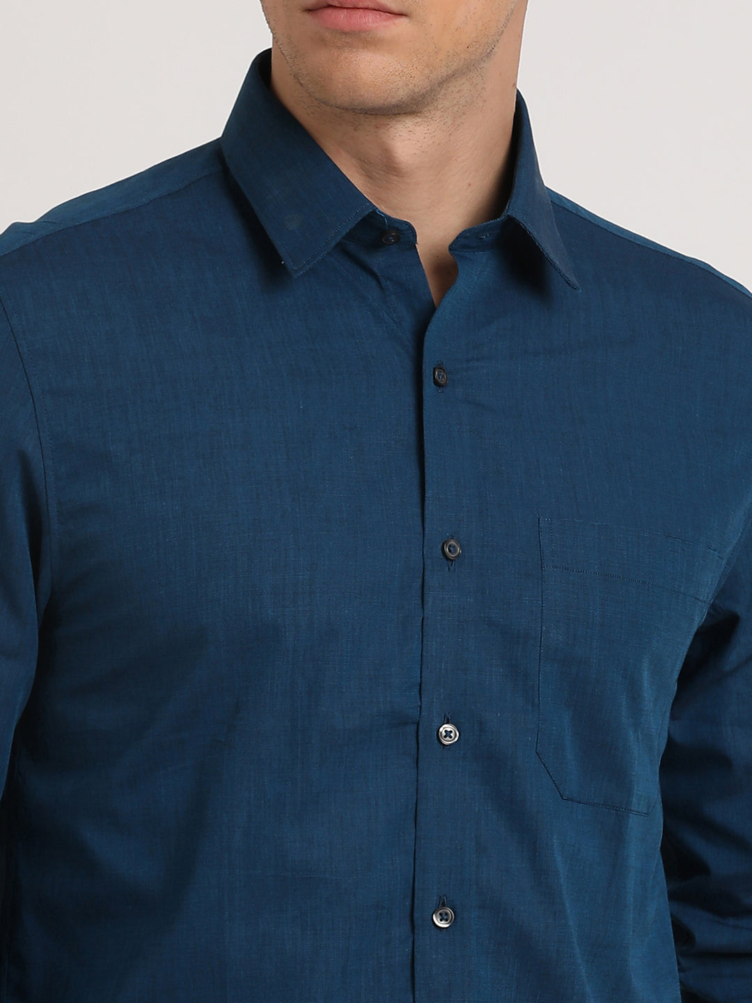 100% Cotton Navy Blue Plain Slim Fit Full Sleeve Formal Shirt