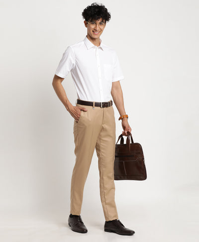 Khaki Checkered Slim Fit Flat Front Formal Trouser