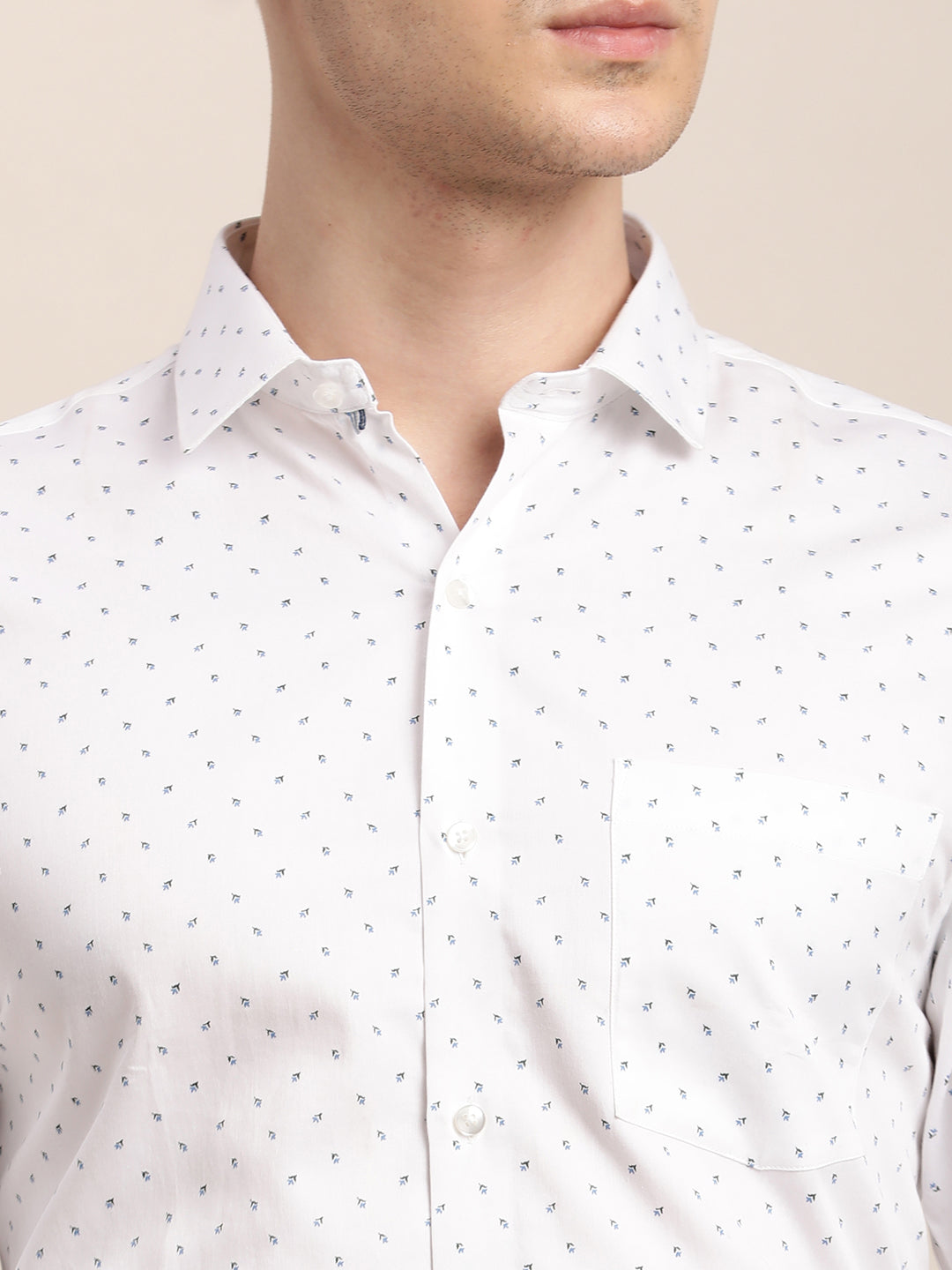 100% Cotton White Printed Slim Fit Full Sleeve Formal Shirt