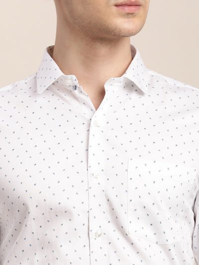 100% Cotton White Printed Slim Fit Full Sleeve Formal Shirt