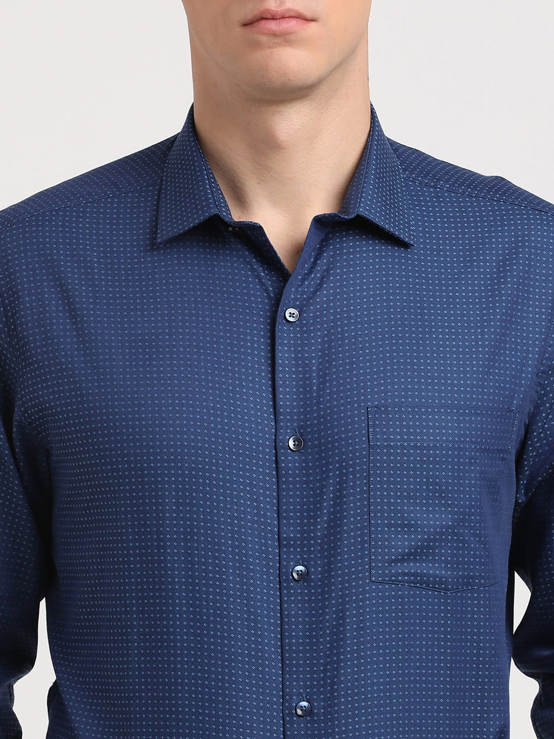 100% Cotton Blue Dobby Regular Fit Full Sleeve Formal Shirt