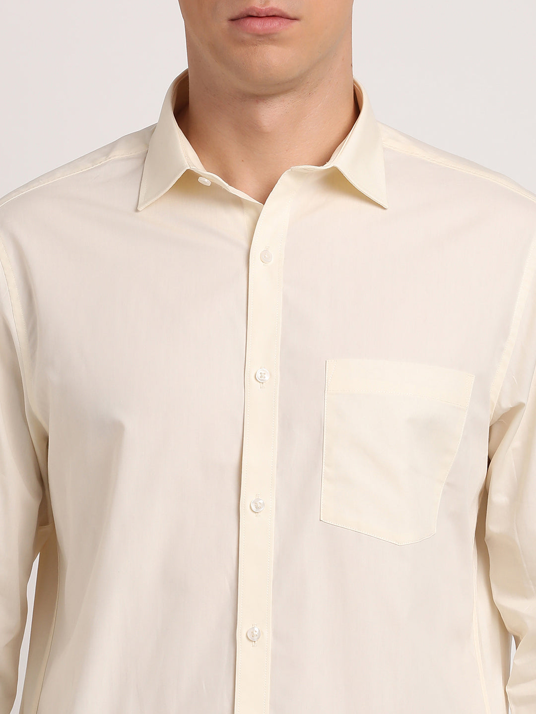 100% Cotton Cream Plain Regular Fit Full Sleeve Formal Shirt