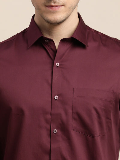 100% Cotton Maroon Plain Slim Fit Full Sleeve Formal Shirt