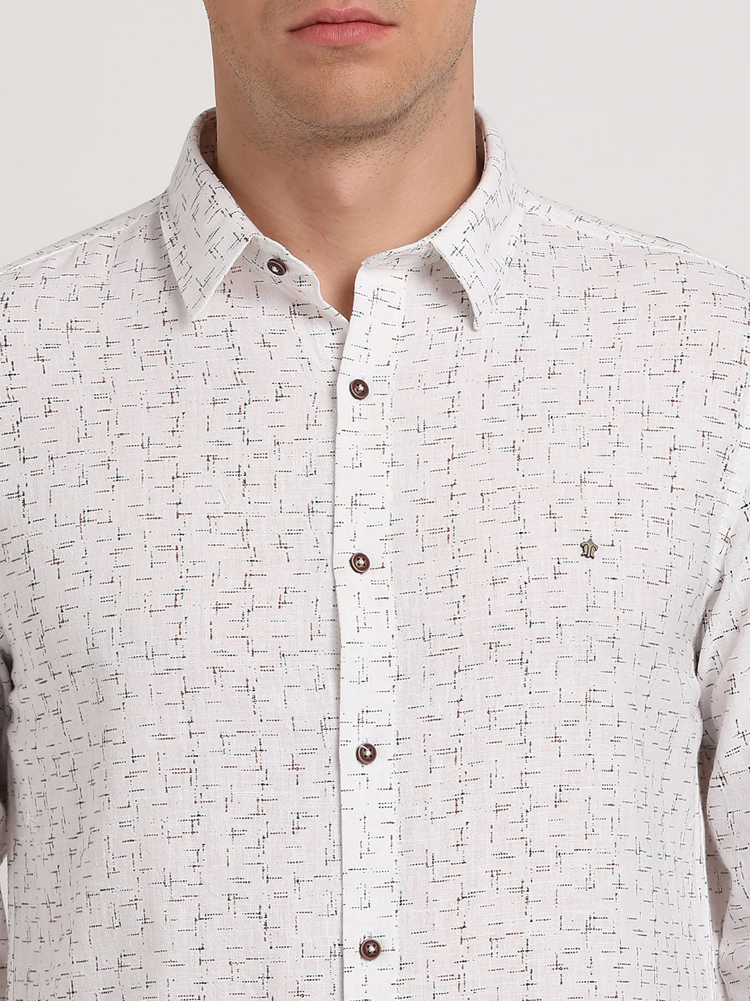 Khadi White Printed Slim Fit Full Sleeve Casual Shirt