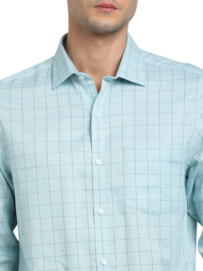 100% Cotton Blue Checkered Slim Fit Full Sleeve Formal Shirt