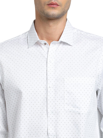 100% Cotton White Printed Slim Fit Full Sleeve Formal Shirt