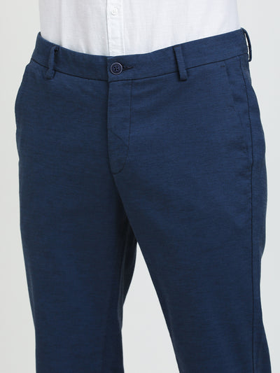 Cotton Stretch Blue Dobby Ultra Slim Fit Flat Front Casual Trouser