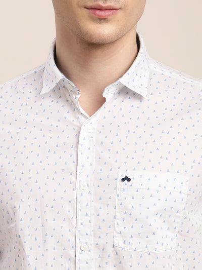 100% Cotton White Printed Slim Fit Full Sleeve Casual Shirt