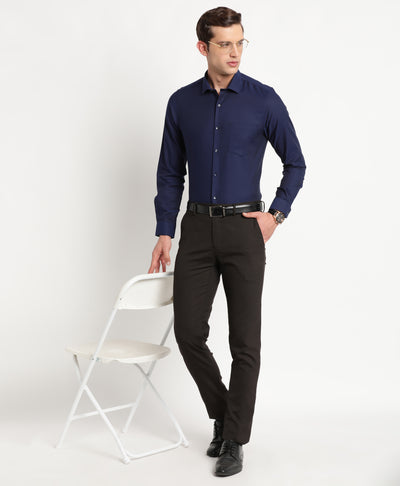100% Cotton Navy Blue Dobby Slim Fit Full Sleeve Formal Shirt