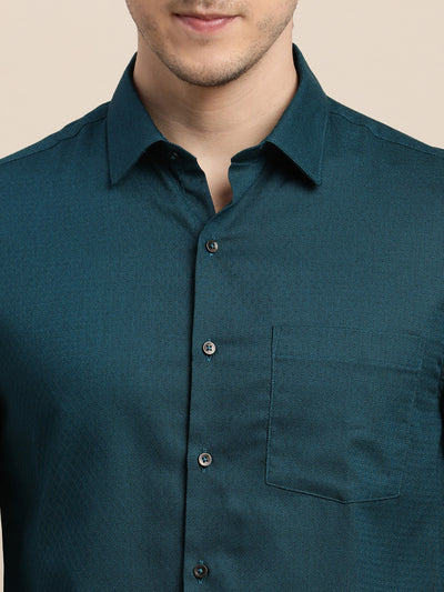 100% Cotton Green Dobby Slim Fit Full Sleeve Formal Shirt