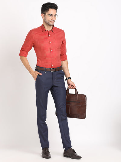 Cotton Tencel Red Printed Slim Fit Full Sleeve Formal Shirt