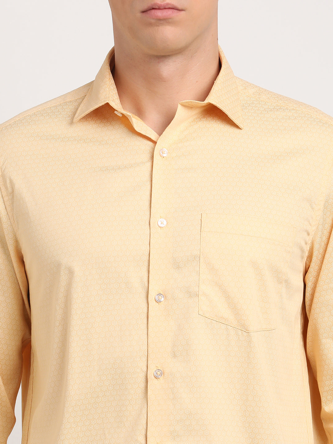 100% Cotton Yellow Printed Regular Fit Full Sleeve Formal Shirt