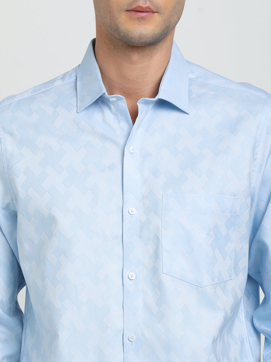 100% Cotton Sky Blue Jacquard Slim Fit Full Sleeve Formal Shirt