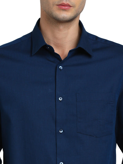 100% Cotton Indigo Blue Dobby Slim Fit Full Sleeve Formal Shirt