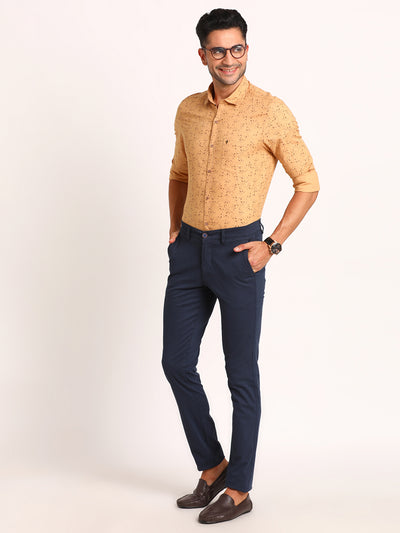 100% Cotton Mustard Printed Slim Fit Full Sleeve Casual Shirt