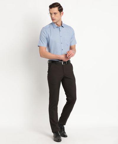 Cotton Tencel Blue Printed Regular Fit Half Sleeve Formal Shirt