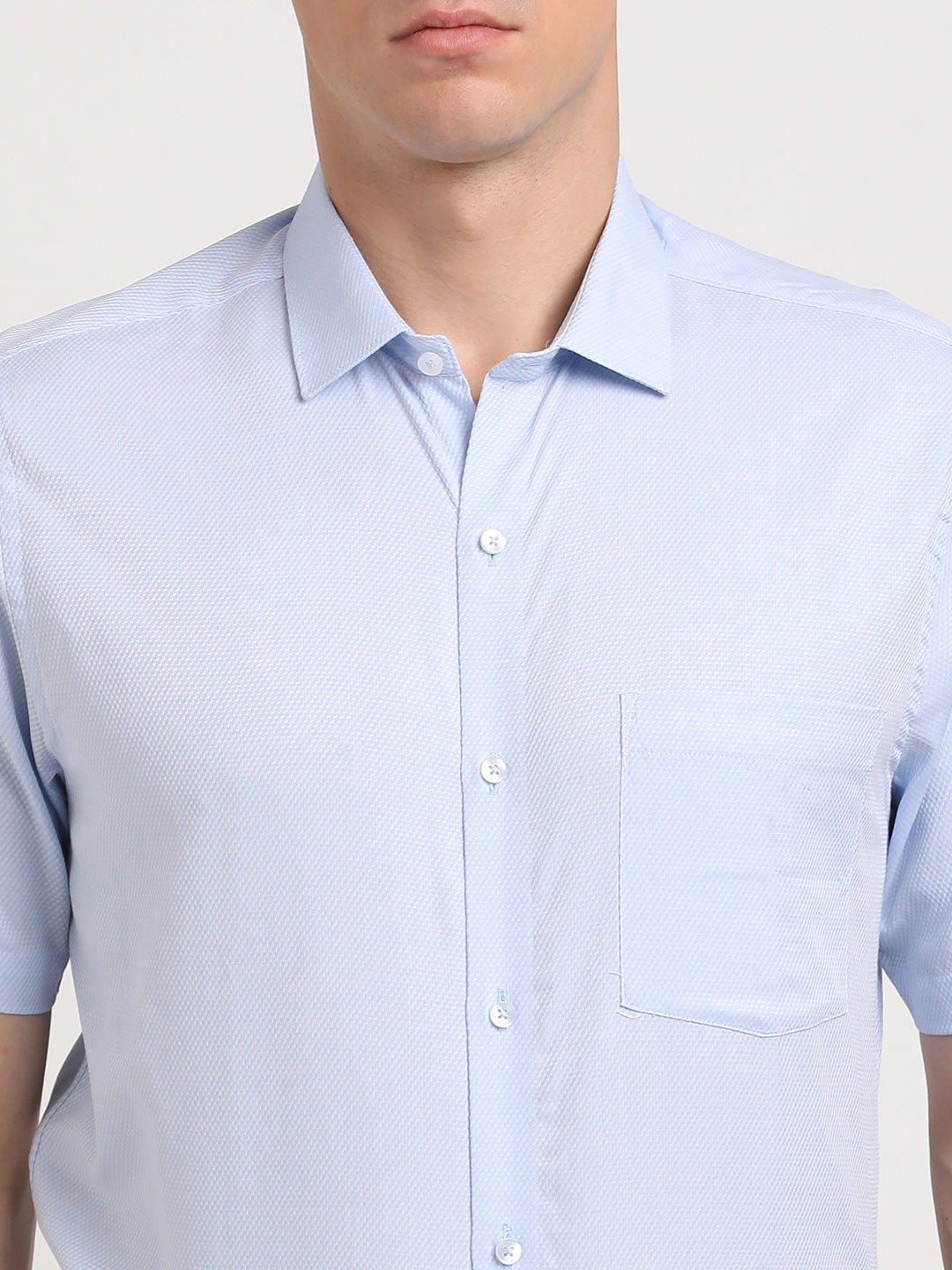 Giza Cotton Light Blue Dobby Slim Fit Half Sleeve Formal Shirt