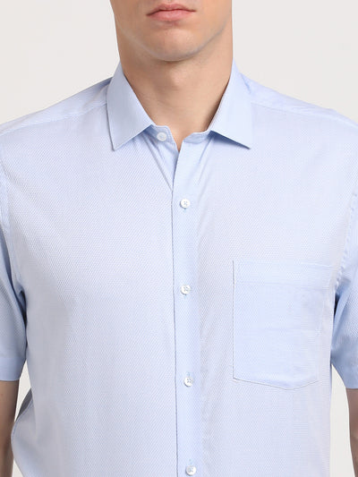 Giza Cotton Light Blue Dobby Slim Fit Half Sleeve Formal Shirt