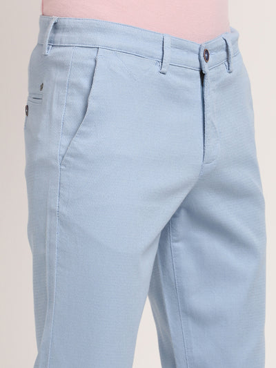 Cotton Stretch Light Blue Dobby Ultra Slim Fit Flat Front Casual Trouser