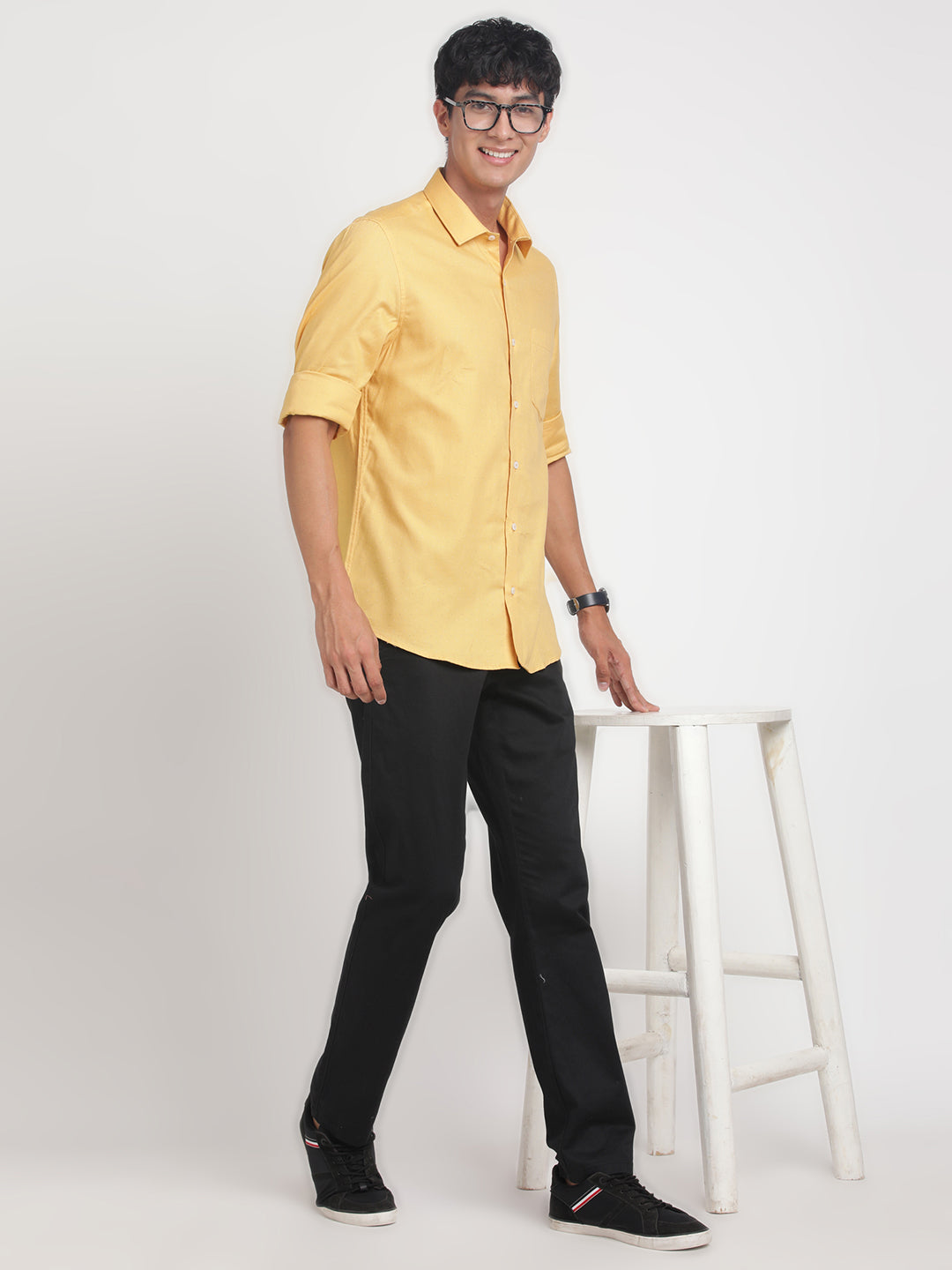 100% Cotton Yellow Printed Slim Fit Full Sleeve Formal Shirt