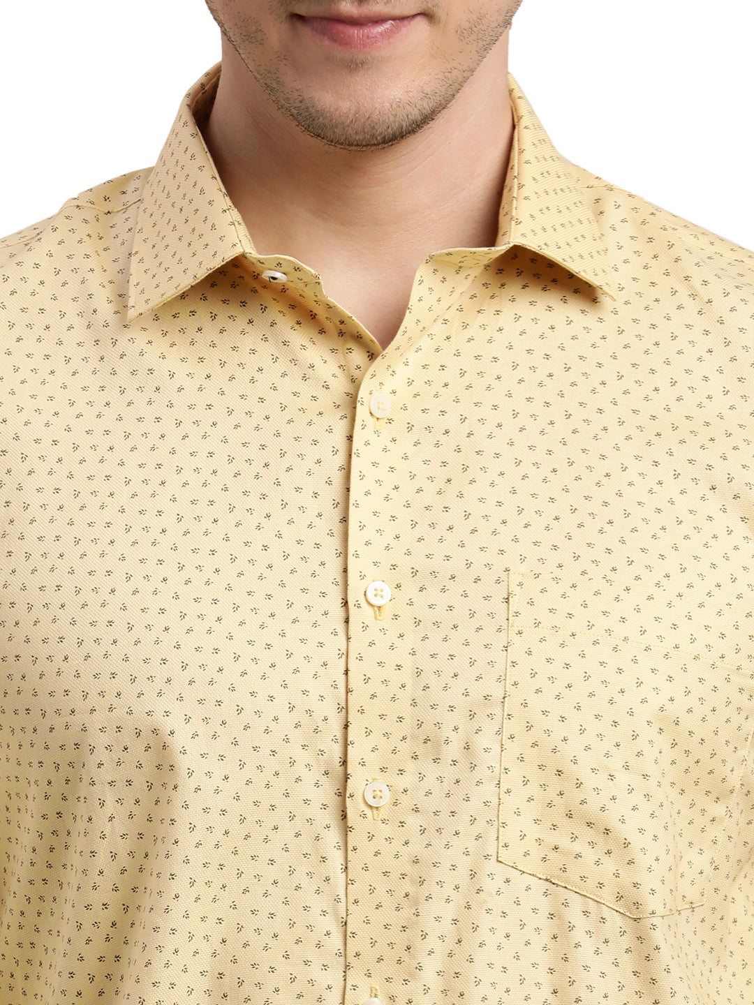 100% Cotton Yellow Printed Slim Fit Full Sleeve Formal Shirt