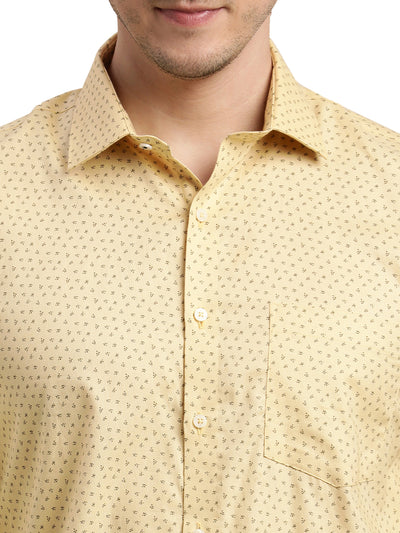 100% Cotton Yellow Printed Slim Fit Full Sleeve Formal Shirt